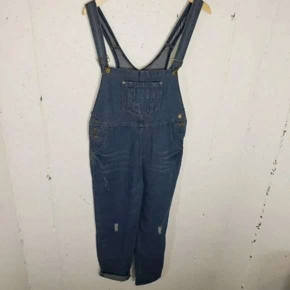 Distressed blue jean Overalls Small/Med - Picture 5 of 5